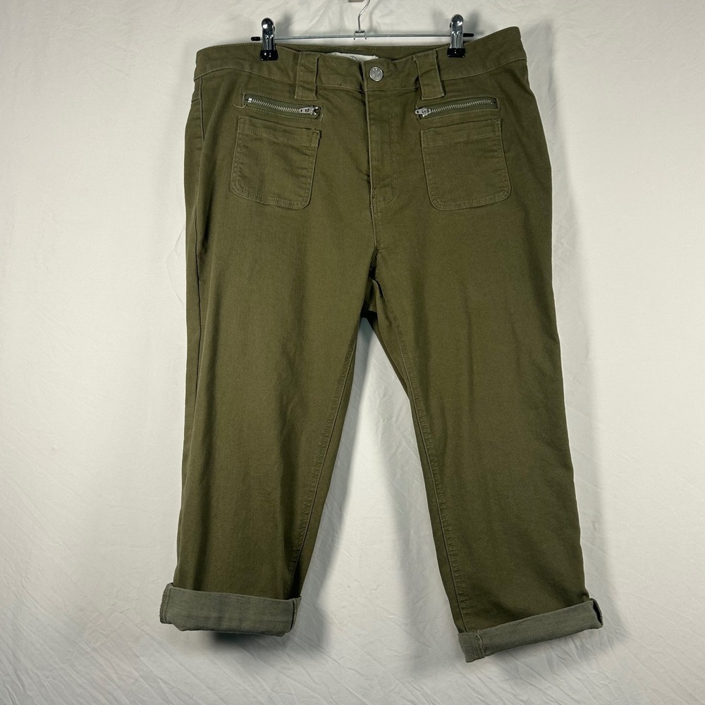 Cato Est 1946 Denim Pants Womens 12 Olive Green Curvy Cropped Utility Trousers
